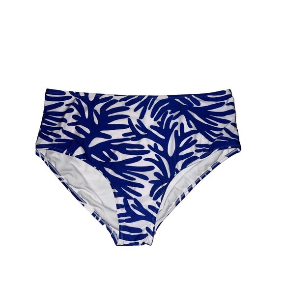 NWOT Kona Sol Blue white Print High Waist Bikini Bottom ONLY! Size 3X (24-26) - Picture 1 of 6